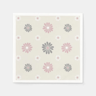 Serviette En Papier Fleurs roses et gris