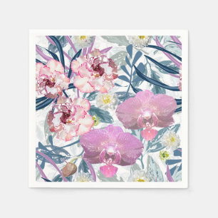 Serviette En Papier Fleurs roses et orchidées.