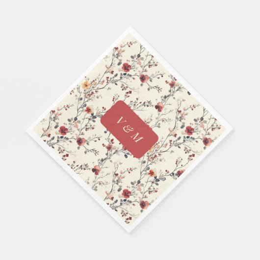 Serviette En Papier Fleurs roses et rouges de printemps  (Coin)