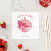 Serviette En Papier Fleurs roses et rouges, mariage en feuille de palm (En situation)
