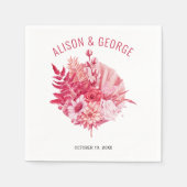 Serviette En Papier Fleurs roses et rouges, mariage en feuille de palm (Devant)