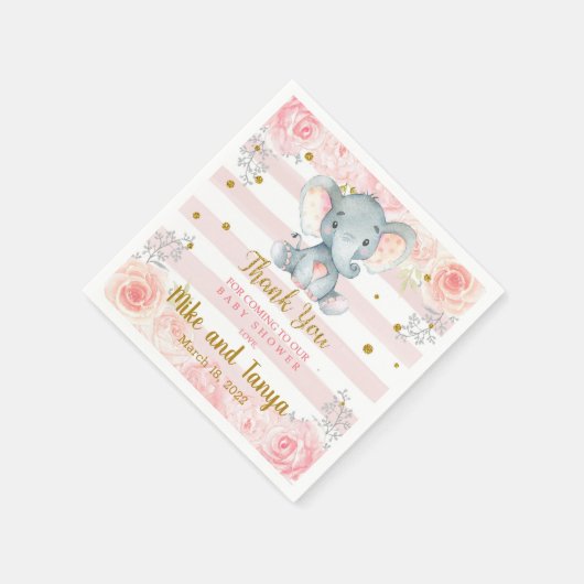 Serviette En Papier Fleurs roses et serviettes en baby shower d'élépha (Coin)