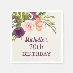 Serviette En Papier Fleurs roses et violettes sur fond crème pour 70e