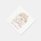 Serviette En Papier Fleurs roses Fairytale Crest et Croix | Baptême (Coin)