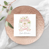 Serviette En Papier Fleurs roses Fairytale Crest et Croix | Baptême