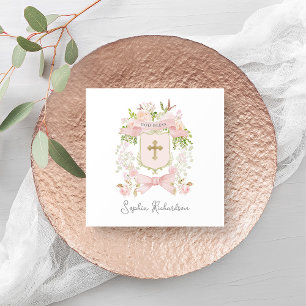 Serviette En Papier Fleurs roses Fairytale Crest et Croix   Baptême