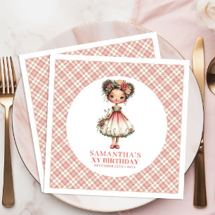 Serviette En Papier Fleurs Roses Fantaisie Féerique 4ème Anniversaire