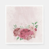 Serviette En Papier fleurs roses feuilles vertes mariage (Devant)