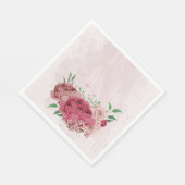 Serviette En Papier fleurs roses feuilles vertes mariage (Coin)