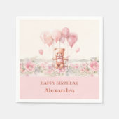 Serviette En Papier Fleurs roses fille mignonne Teddy fête d'anniversa (Devant)