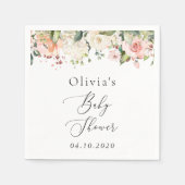 Serviette En Papier Fleurs roses, Fleurs blanches, Boho, Baby shower (Devant)