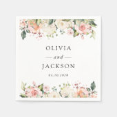 Serviette En Papier Fleurs roses, Fleurs blanches, Verdure, Mariage (Devant)