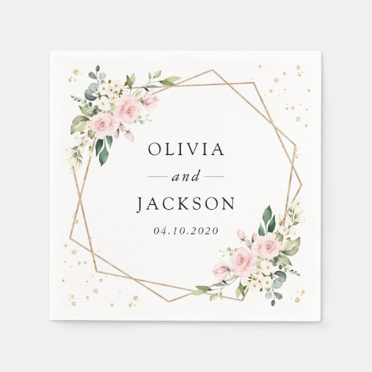 Serviette En Papier Fleurs roses, Fleurs blanches, Verdure, Mariage (Devant)