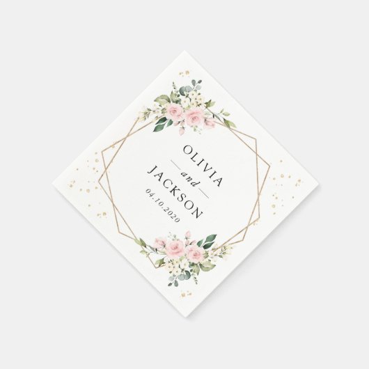 Serviette En Papier Fleurs roses, Fleurs blanches, Verdure, Mariage (Coin)