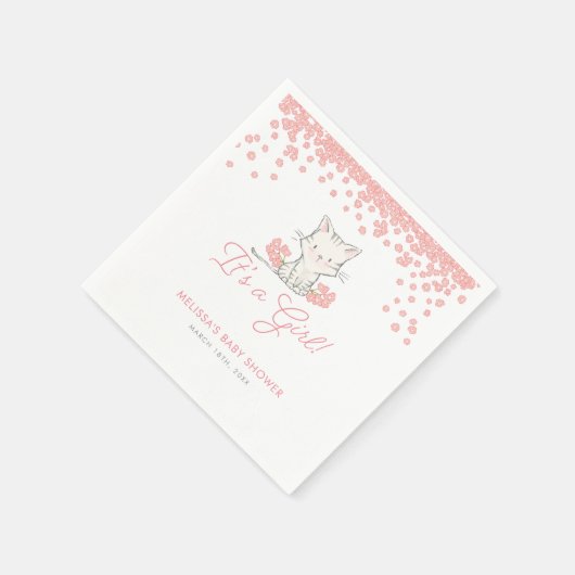 Serviette En Papier Fleurs roses Kitten Baby shower fille (Coin)