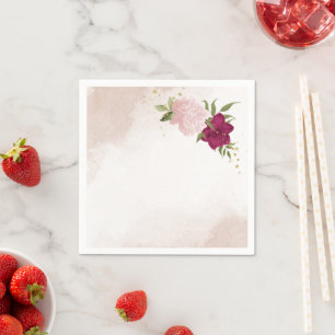 Serviette En Papier fleurs roses magenta verdure mariage