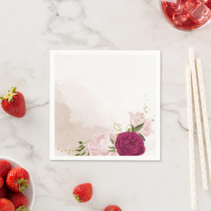 Serviette En Papier fleurs roses magenta verdure mariage