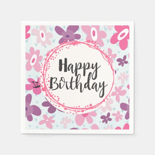 Serviette En Papier Fleurs roses mignonnes Motif Whimsical Anniversair (Devant)
