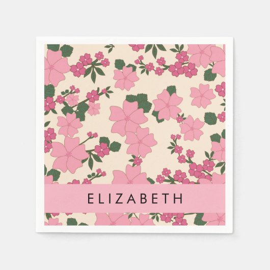 Serviette En Papier Fleurs Roses, Motif De Fleurs, Votre Nom (Devant)