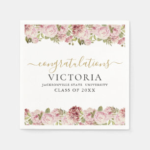 Serviette En Papier Fleurs Roses Noires Et Or Diplôme Script