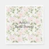 Serviette En Papier Fleurs Roses Pâles et Blanches pour une Mariée (Devant)