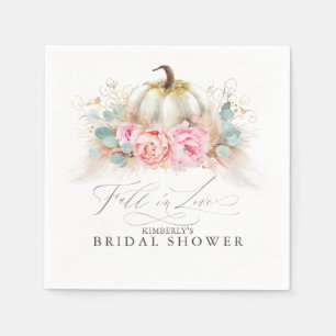 Serviette En Papier Fleurs roses Pampas Grass et Citrouille blanc