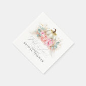 Serviette En Papier Fleurs roses Pampas Grass et Citrouille blanc (Coin)