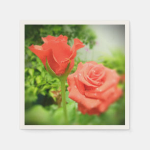 Serviette En Papier Fleurs Roses romantiques