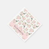 Serviette En Papier Fleurs roses, Roses, Fleurs Aquarelles, Votre Nom (Coin)