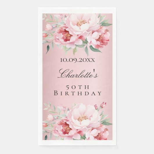 Serviette En Papier Fleurs roses roses poussiéreuses élégant anniversa (Devant)