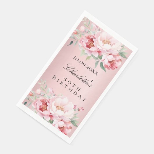Serviette En Papier Fleurs roses roses poussiéreuses élégant anniversa (Coin)