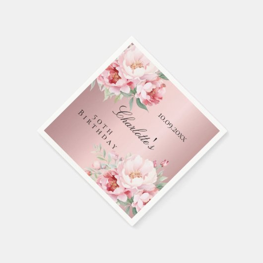 Serviette En Papier Fleurs roses roses poussiéreuses élégant anniversa (Coin)