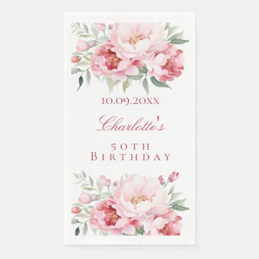Serviette En Papier Fleurs roses roses rose élégant anniversaire (Devant)