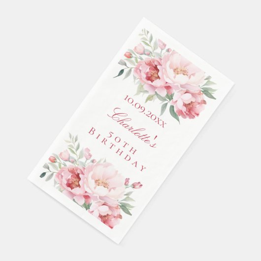 Serviette En Papier Fleurs roses roses rose élégant anniversaire (Coin)
