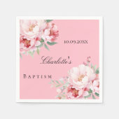 Serviette En Papier Fleurs roses roses roses élégantes baptême (Devant)