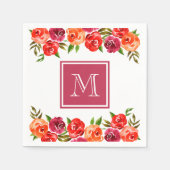 Serviette En Papier Fleurs roses rouges orange monogrammes (Devant)