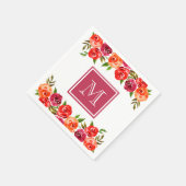 Serviette En Papier Fleurs roses rouges orange monogrammes (Coin)
