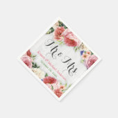 Serviette En Papier Fleurs Roses rustiques Mariage en bois blanc Monog (Coin)