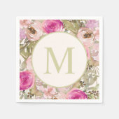 Serviette En Papier Fleurs roses Sage Vert Feuilles Monogramme initial (Devant)