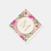 Serviette En Papier Fleurs roses Sage Vert Feuilles Monogramme initial (Coin)