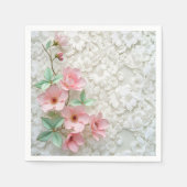 Serviette En Papier Fleurs Roses Sur Dentelle Bridale Blanche (Devant)