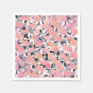 Serviette En Papier Fleurs roses sur fond de feuilles argentées