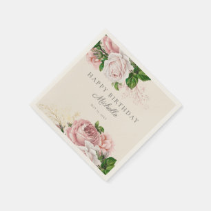Serviette En Papier Fleurs Roses Vintage pour l'Anniversaire des Femme