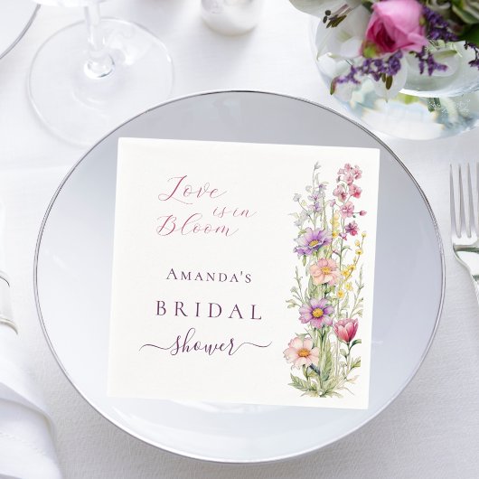 Serviette En Papier Fleurs roses violettes de mariage Love in bloom