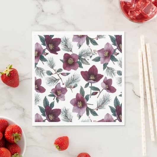 Serviette En Papier Fleurs Rouge Bourgogne (En situation)