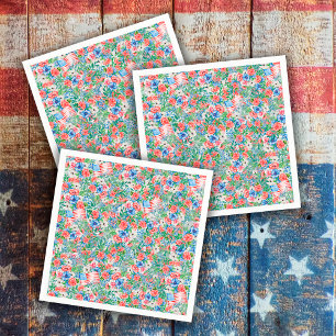Serviette En Papier Fleurs Rouges Blanches Et Bleues Patriotiques 4 Ju