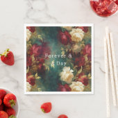 Serviette En Papier Fleurs rouges blanches vertes (En situation)