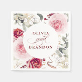 Serviette En Papier Fleurs rouges bordeaux Élégant Mariage Boho (Devant)