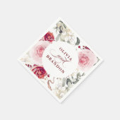 Serviette En Papier Fleurs rouges bordeaux Élégant Mariage Boho (Coin)
