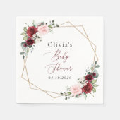 Serviette En Papier Fleurs Rouges Bourgogne, Fleurs Roses, Baby shower (Devant)